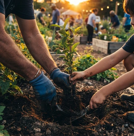 Varias manos siembran un árbol