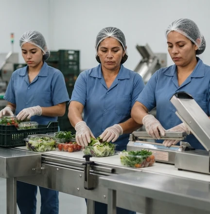 Mujeres trabajando en un espacio de preparación de alimentos